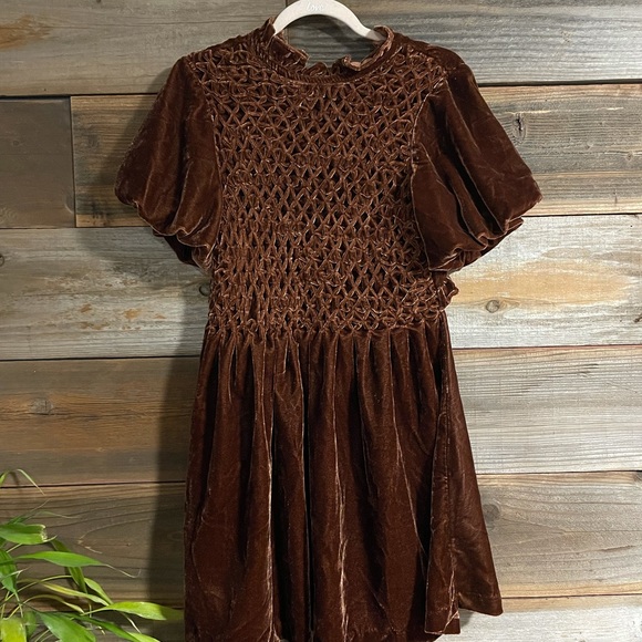 CLOSING SALE! 
FREE PEOPLE | Mini Dress Smocked Ruched Textured Waffle Velvet - Picture 4 of 7
